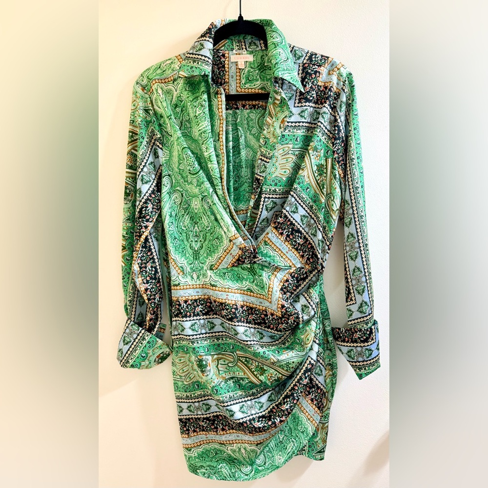 Luxxel Green and Blue Paisley Mini Dress Size S - Picture 5 of 12